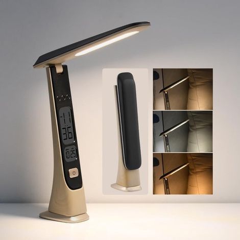 Lampada da tavolo pieghevole, senza fili e ricaricabile, con luminosità regolabile e indicatore dell'ora, colore bianco tè, per casa, ufficio e lettura. (1/5)