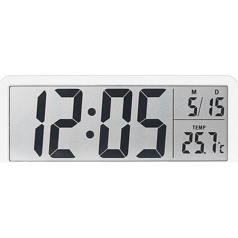 Schlichte LCD-Wanduhr fürs Wohnzimmer mit multifunktionaler Temperatur- und Feuchtigkeitsanzeige – Weiß