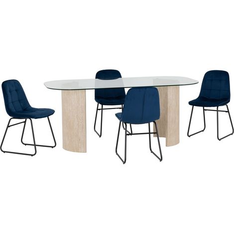 Modena Dining Table and Lukas Chairs Set - L90 x W75.5 x H180 cm - Clear/Cream/Sapphire Blue