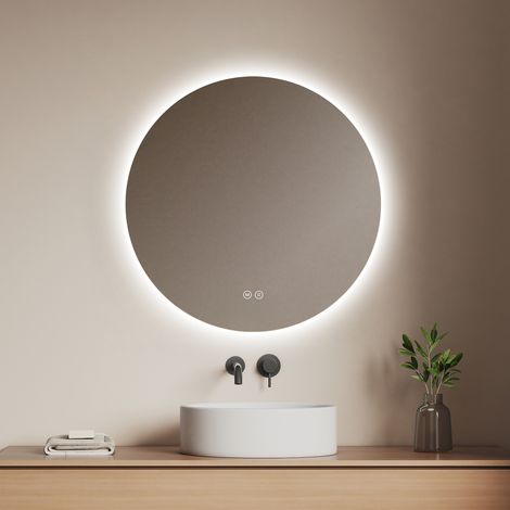 EMKE Miroir lumineux de salle de bain Rond rétro-éclairage sans cadre, avec Interrupteur tactile, Lumière blanche froide, lumière chaude, lumière neutre Diamètre 70cm (1/5)