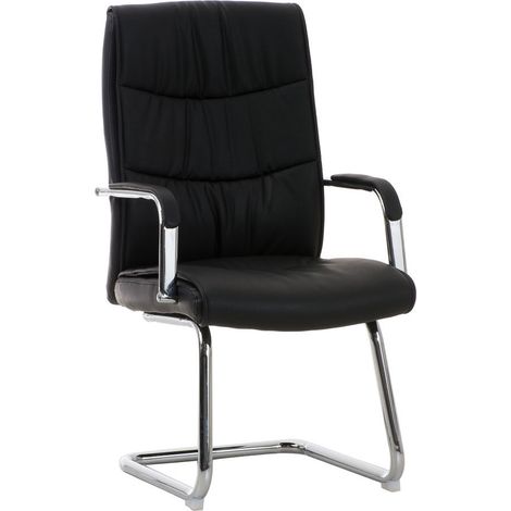 Sillón de oficina sin ruedas con reposabrazos con respaldo alto en PVC negro base de metal cromado 100001896 (1/5)