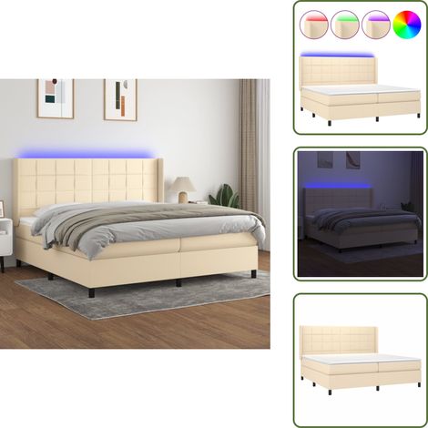 Sommier à lattes de lit matelas et LED Crème 200x200 cm Tissu - Sommier Tapissier - Lit Plateforme - Lit Avec Rangement - Matelas À Ressorts Ensachés - Éclairage LED (1/5)