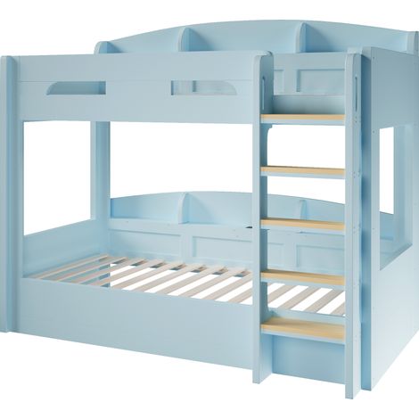 Hochbett mit unterem Bett und USB-Anschluss, seitlichem Stauraum, Hellblau, 90 x 200 cm (1/5)