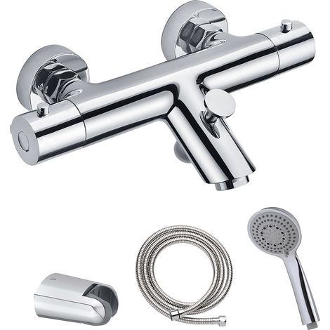 Kibath Grifo Salida Bañera con barra de ducha termostático BRA acabado CROMO brillo fabricado en latón (1/5)