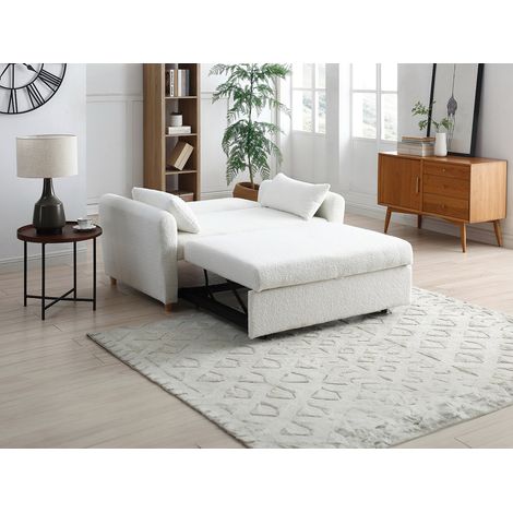 Divano letto 2 posti in Tessuto bouclette Bianco - AYLA (1/4)
