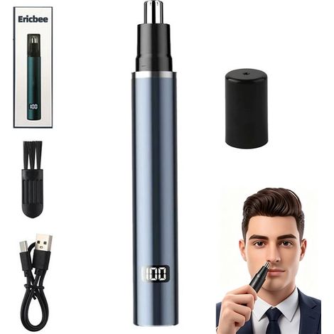 Coupe-nez électrique – Bleu – Écran LED – Rechargeable – Étanche IPX7 – Barbe, oreilles – Voyage (1/5)