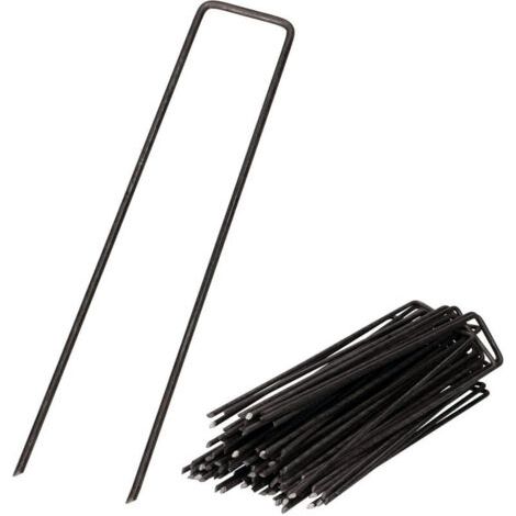 100 Pcs Piquets de Fixation en Acier pour Jardinage 150x2.5mm Noir Épingles de Jardin pour Sécuriser Toiles de Paillages et Filets (1/4)