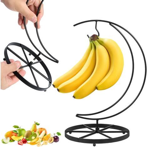 Support de bananier stable avec crochet en métal antirouille - Support de banane multifonction pour présentation de fruits, rangement de cuisine, salon, bureau (1/4)