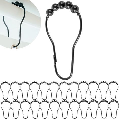 24 - Anneau De Rideau - Crochet De Douche - Fixation Métal Robuste Pour Barre Ø 2-4 Cm - Glissement Silencieux - Salle De Bain - Noir - 7x3,9 Cm (1/5)