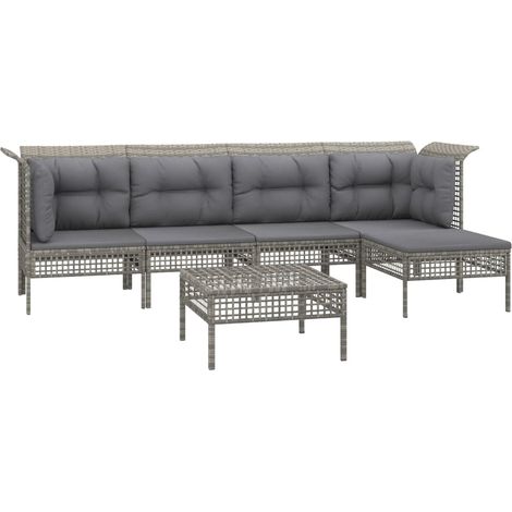 Salon de jardin 6 pcs avec coussins Gris Résine tressée vidaXL (1/5)