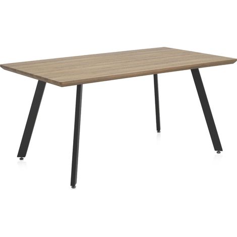 Table effet bois naturel avec pieds métal pour salle à manger - chêne naturel et pieds noirs (1/4)