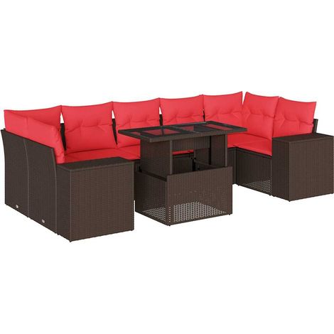 Maison Exclusive - 8-teiliges Gartensofa-Set mit Kissen, braun, P (1/5)