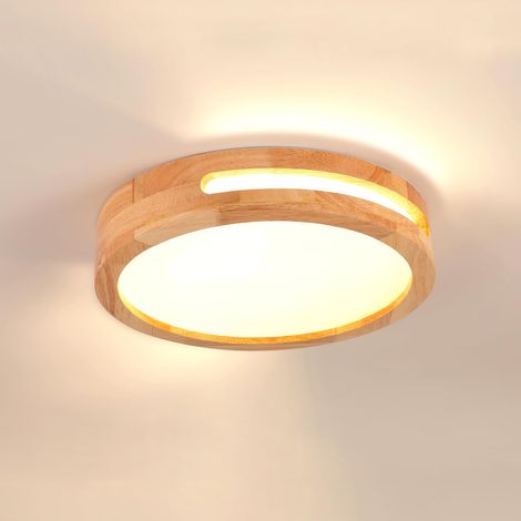 Plafonnier LED Bois 24W 3000K ø30cm - Lumière Chaude pour Salon, Chambre, Salle de Bain et Couloir