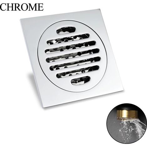 (Chrome)Deluxe Brushed Rose Gold Square 10CM Tile Embedded Hidden Brass Floor Drain Garbage Grille Bathroom Shower Drain (1/4)