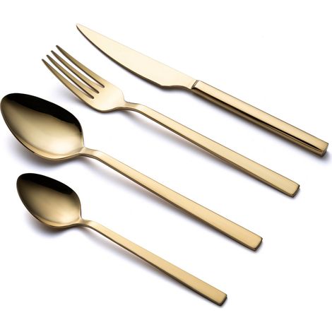 Juego de cubiertos: cuchillo, tenedor, cuchara Set 100% STAINLESS Acero Gold (1/3)