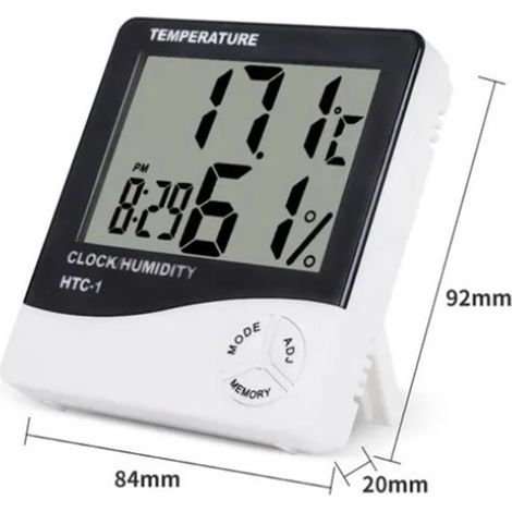 Digitales Mini-Thermometer mit Hygrometer, Uhr und Wecker – Kunststoff – Abmessungen: 9,2 x 8,4 x 2 cm – Großes LCD-Display – 120 g (1/5)
