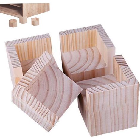 Ensemble de 4 pieds de meuble en bois - rehausseurs de meubles - rehausseurs de table - rehausseur de hauteur - 5 x 5 cm - bois - couleur bois naturel (1/4)
