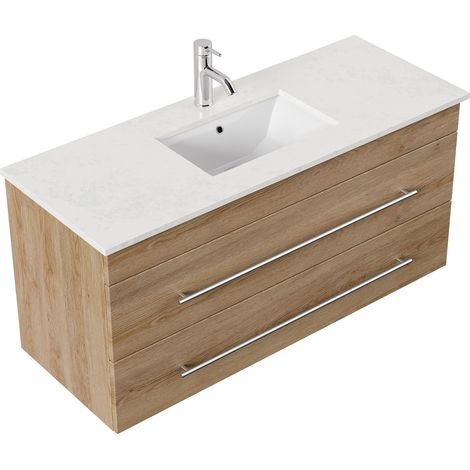 Badmöbel Brigg 120 Quarz Carrara SoftClose eiche hell (1/5)
