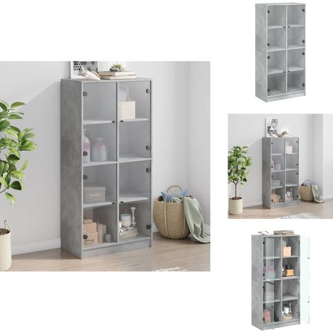 Buffet haut avec portes gris béton 68x37x142 cm bois ingénierie - Buffet Design Moderne - Meuble Rangement - Armoire Bibliothèque - Commode Gris - Mobilier Salon (1/5)