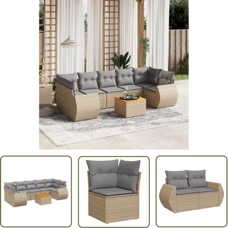 8-tlg. Garten-Sofagarnitur mit Kissen Beige Poly Rattan (1/5)