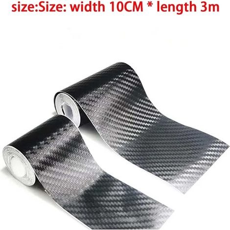 (Noir) 1 autocollant de protection pour seuil de porte de voiture, anti-piétinement et anti-rayures, motif fibre de carbone, 10 cm de large x 3 mètres de long. (1/4)