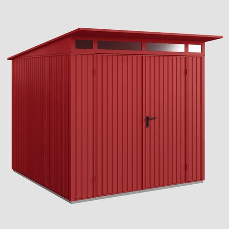Hörmann Ecostar Metall-Gerätehaus Trend mit Pultdach Typ 2, 248 x 283 cm, purpurrot, 5,7 m², 2-flüglige Tür