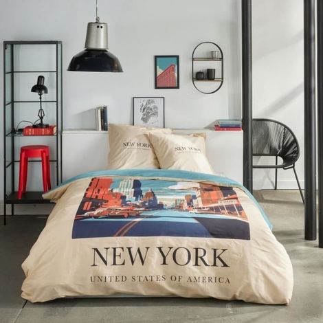 Bettwäsche - TODAY - JAVA - 2 Personen - 240x220 cm - Baumwolle - New York Druck - Beige