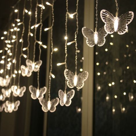 Guirlande Lumineuse Papillon LED - Rideau Décoratif Étanche IP44 - 48 LED - 10 Papillons - 1,5 x 0,5 m - Pour Décoration Festive Intérieure et Extérieure (1/4)