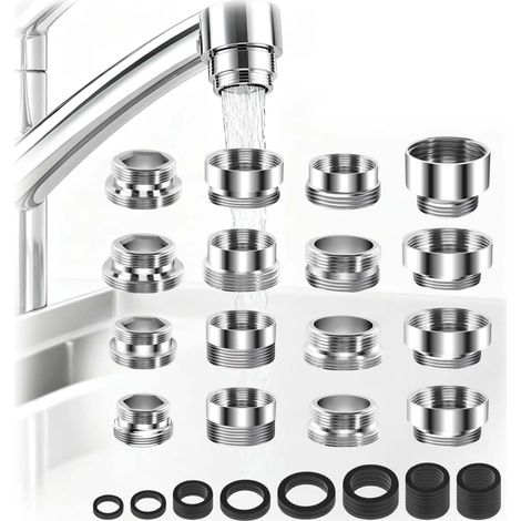 16 Set Adaptateur De Robinet, Adaptateur Robinet Kit, Adaptateur Pour Évier Cuisine, Adaptateurs Laiton Filetés, Adaptateur Pour Robinet Standard, Adaptateur Robinet Universel (1/5)