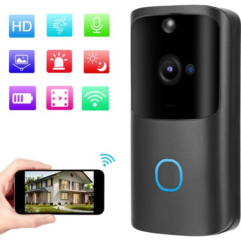 Sonnette vidéo sans fil Wi-Fi 100 dB, audio bidirectionnel, détection de mouvement, alarme, vision nocturne, interphone 90-260VEU-AquaForge (1/5)