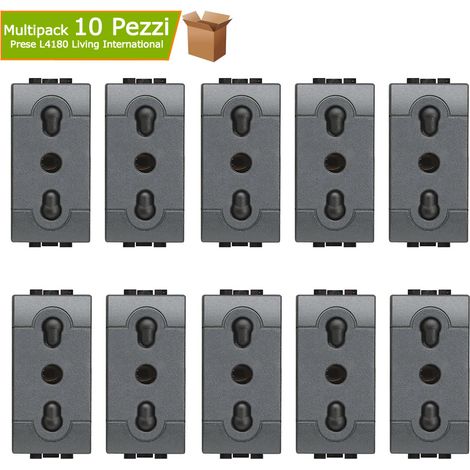 Multipack 10 prese living international bipasso bivalente l4180 2p+t 10/16a 250 volt