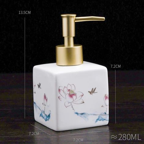 (C280ml-280 450ML) Flacon de lotion pour le bain en céramique rétro de haute qualité, type pression, en forme de lotus, distributeur de shampoing pour salle de bain, flacon de shampoing pour hôtel, ac (1/5)