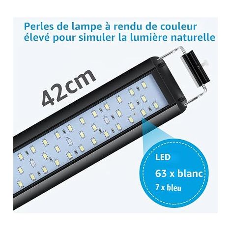 Aquarium Lighting, LED Aquarium with Timer, Garden Lamp with 3 Colours, Lamp for Water Aquarium Plants with 10 Adjustable Brightness Levels of 42-62 cm, 10 W (1/2)