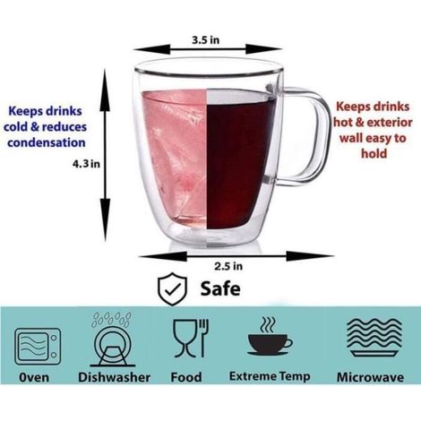 Tasse à café - FOLAYA - Lot de 2 - Verre borosilicate - Double paroi - 350 ml