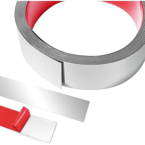 5 m X 4 cm Moulure Murale en Acier Inoxydable, Moulure Adhesive, Bandes DéCoratives, Effet Miroir, Pour Toilettes, Bord De Carrelage, Murs, Plinthes, Sol-Argenté (1/5)