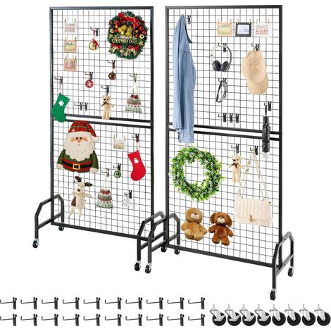 VEVOR Parete da Pannello a Griglia 898 x 400 x 1798 mm 2 pezzi Espositore con 20 Ganci, in Acciaio al Carbonio Pannelli A Griglia per Esposizioni Artistiche Conservazione e Decorazioni