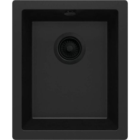 Fregadero de granito de un solo seno para instalación bajo encimera, color negro, modelo ZQA N10B (1/3)