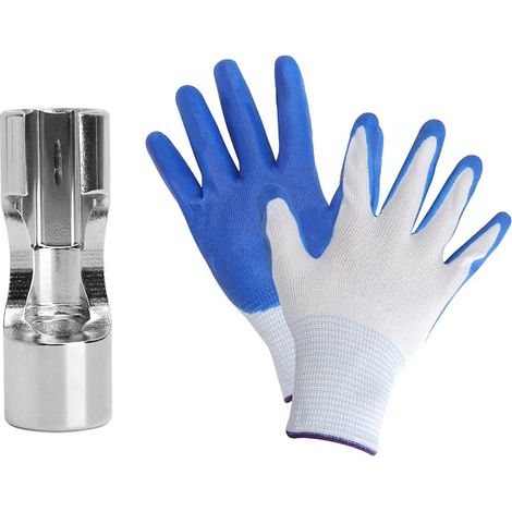 3/8" Chrome Vanadium Steel RV Lambda Probe Socket Wrenches and Gloves for Thermostats, Temperature Sensors, Pipe Disassembly and Repair (14mm) (1/5)