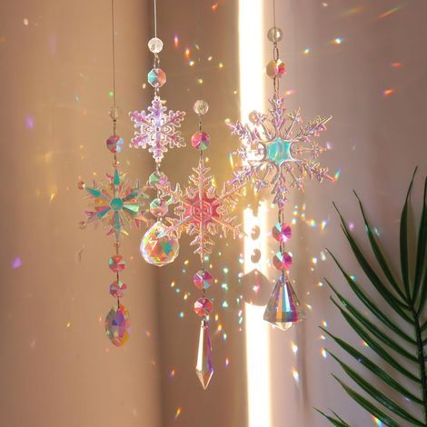 Juego de 4 atrapasoles de cristal para ventanas – Arcoíris hecho a mano con prisma, campanilla de viento de vidrieras para decoración de interiores y exteriores. (1/5)