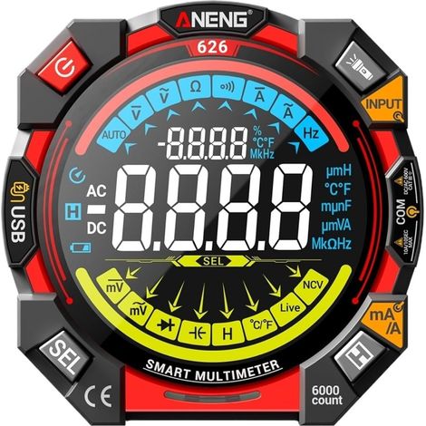 Multimètre Numérique Haute Précision Modèle 626, Détecteur de Tension et de Courant avec Écran LCD VA Couleur 6000 Comptes, Testeur Électronique (1/5)