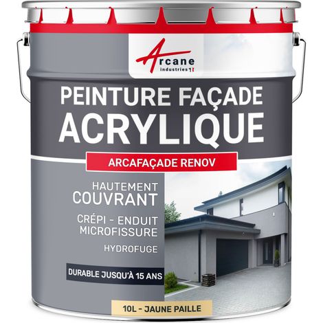 Arcane Industries – Peinture façade acrylique étanche – 10 L – Couleur jaune paille RAL 085 90 30 – Durabilité jusqu'à 15 ans – Anti faïençage