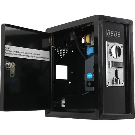 Caja de control de temporizador con monedero, plástico resistente, dimensiones 15 x 10 x 5 cm, compatible con dispositivos de 220 V, corriente máxima 10 A, pantalla LED para el tiempo restante. (1/5)