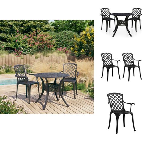 Gartenmöbel-Sets - Living 3-tlg. Bistro-Set Aluminiumguss Schwarz (1/5)