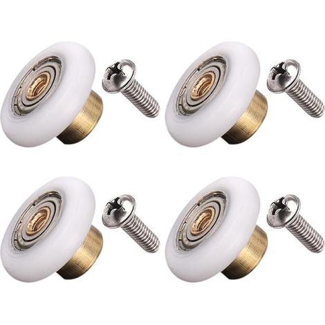 Lot de 4 roulements, roues de douche avec vis, rouleau pour porte coulissante, roulettes, roulements, pour portes coulissantes, blanc, 19 mm (1/4)