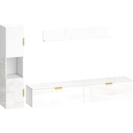 Mueble de TV flotante con puertas abatibles, 180 cm, blanco brillante