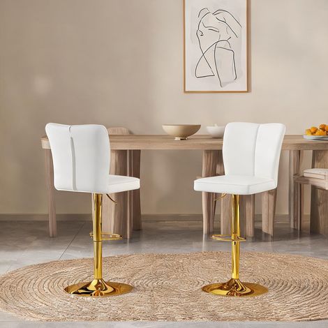 Tabouret de bar en PU blanc et or avec réglage en hauteur (1/5)