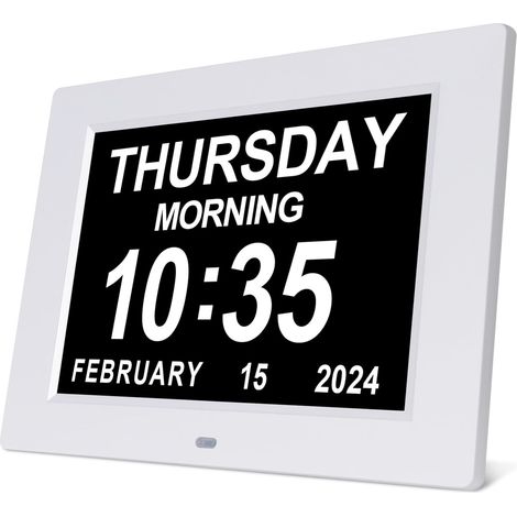 Horloge Calendrier Seniors - Grand Écran - Affichage Date Heure - 12 Alarmes Personnalisables - 8 Pouces (1/5)
