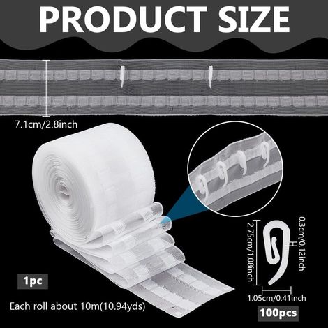 Transparent wavy curtain tape with pocket + 100 hook nylon folding tape, hook-free design for easy installation. (1/5)