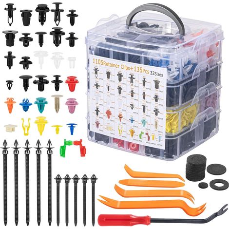 Auto-Clips, 1240-teilige Auto-Befestigungsbox mit Entfernungswerkzeugen, Kabelbindern und Schwammpads, Auto-Befestigungsclips