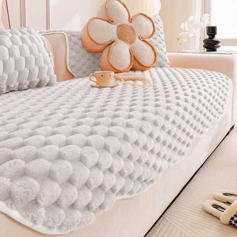 White Shaped Turtle Fleece Thickened Sofa Cushion Protector 150cm W x 90cm D